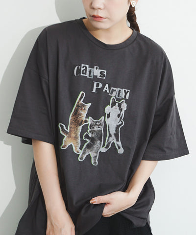 PARTY ネコプリント BIG TEE