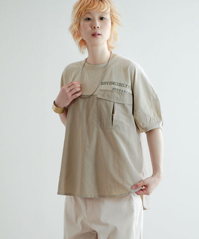 異素材切り替え フラップポケット ドルマンTシャツ