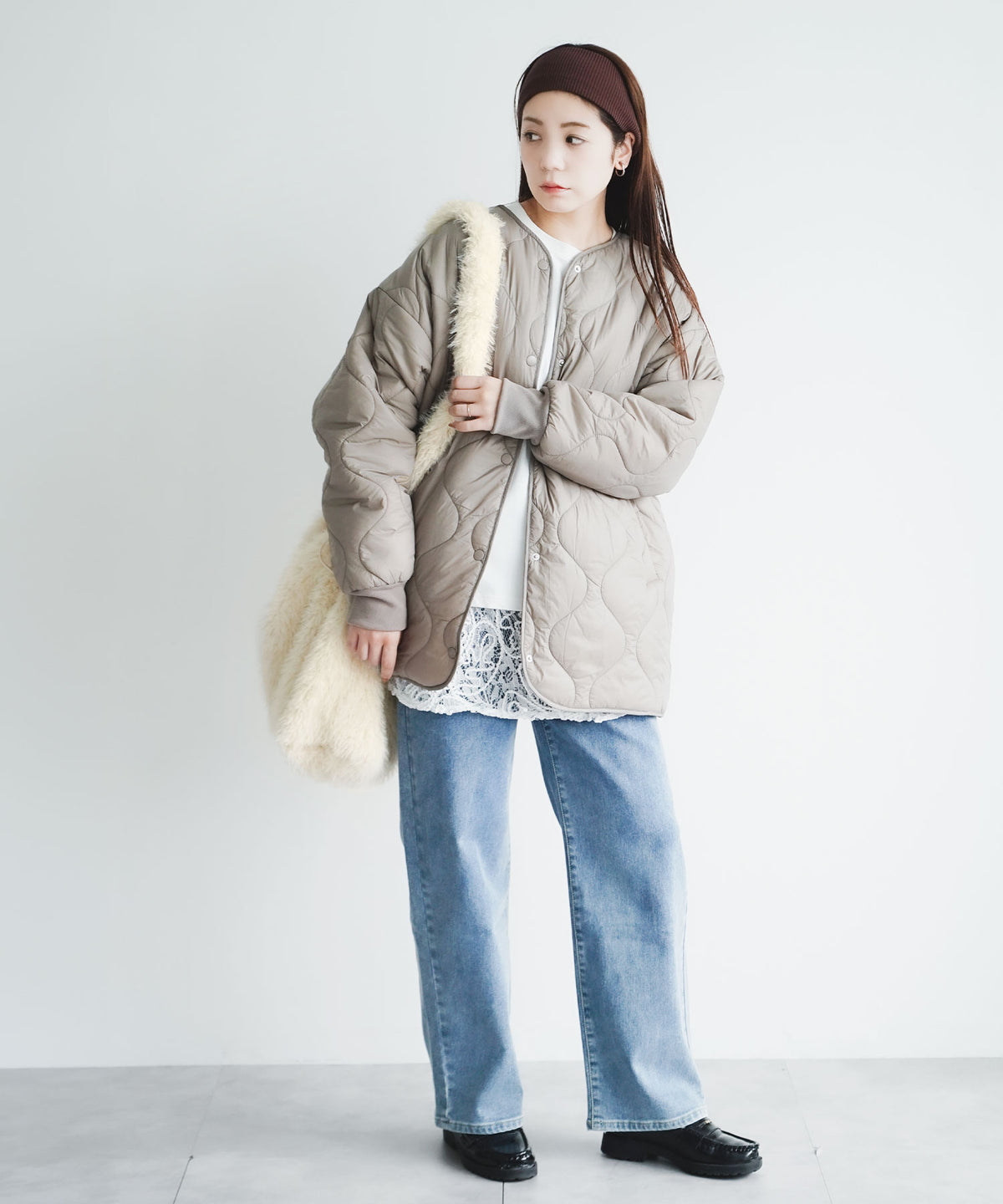 ふわふわフェイクファー ドロストショルダーバッグ