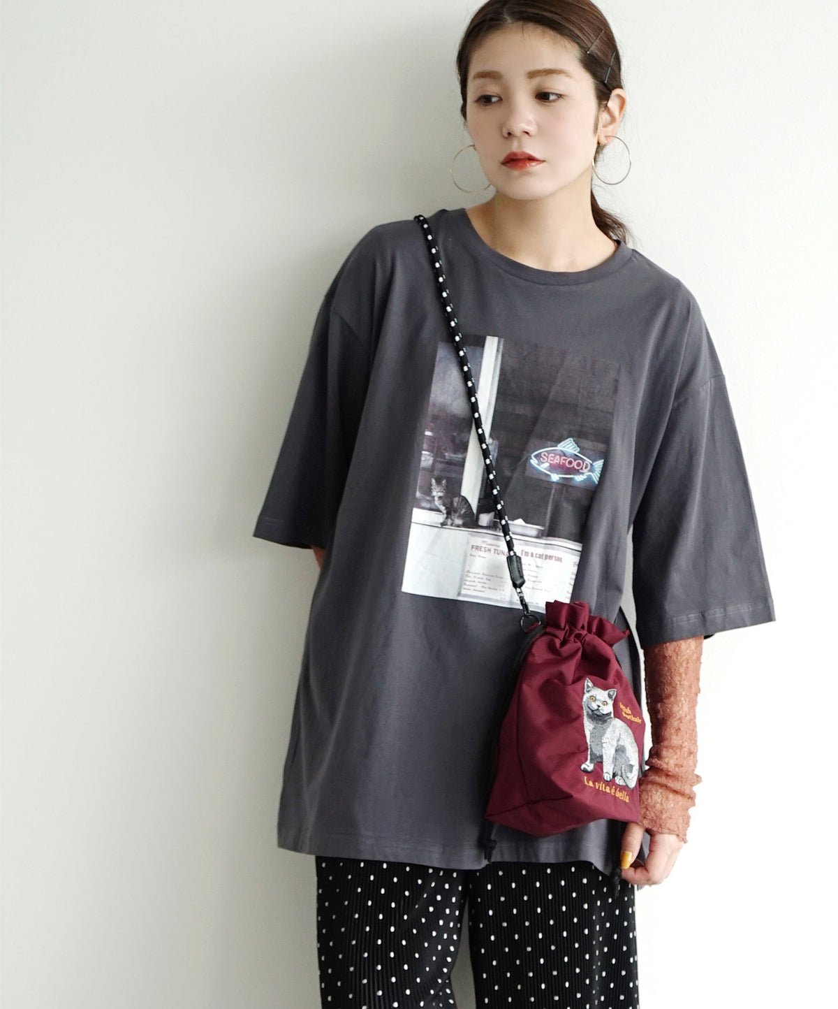 アニマル刺繍コード ショルダーバッグ