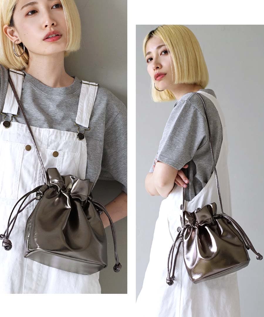 メタリック巾着 2WAY ショルダーバッグ