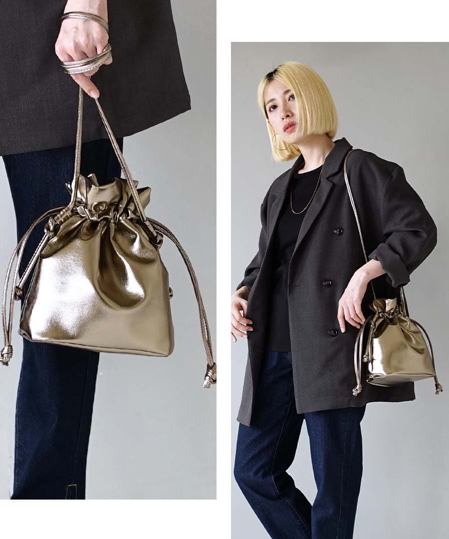 メタリック巾着 2WAY ショルダーバッグ