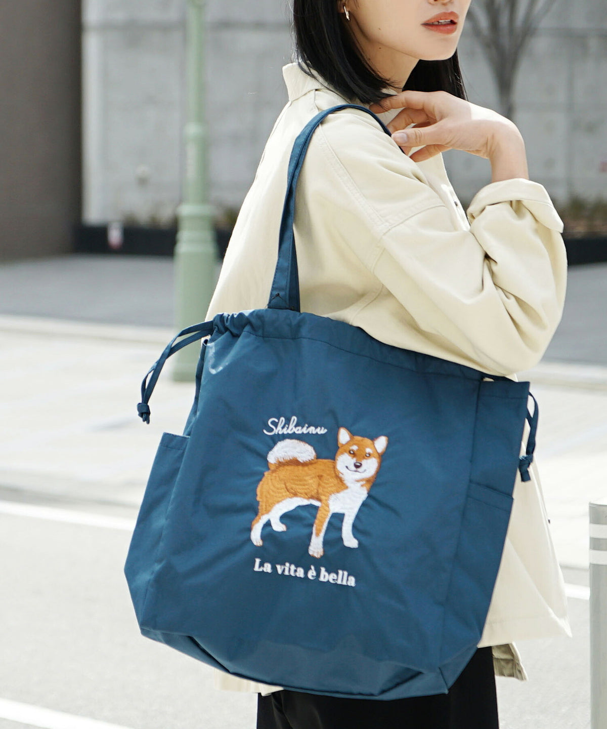 アニマル刺繍巾着トートバッグ