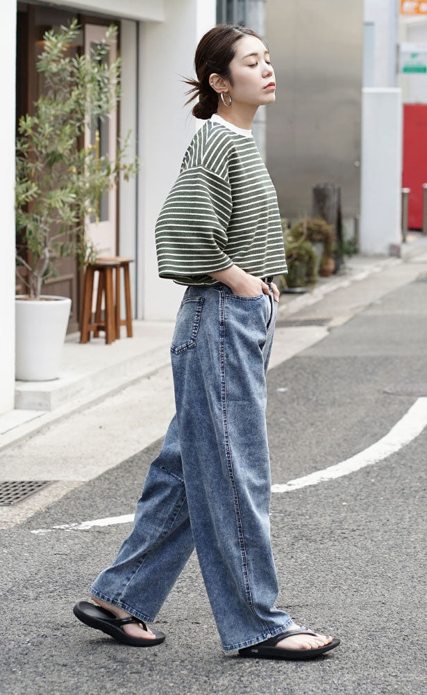 パイルボーダー クロップドTEE