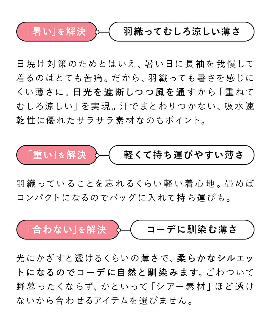 さらっと薄手で快適 UVカットパーカー