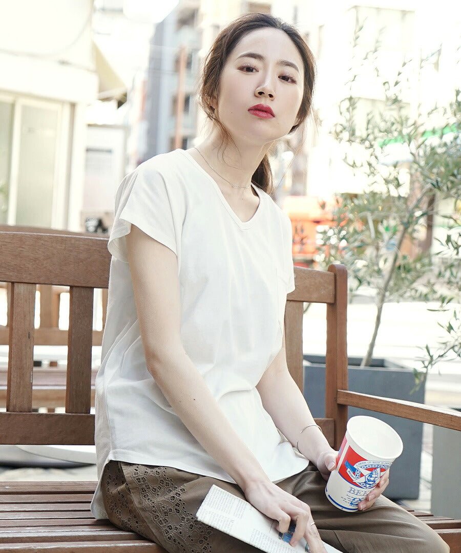 汗しみない Tシャツ［Vネック ポケットTEE］
