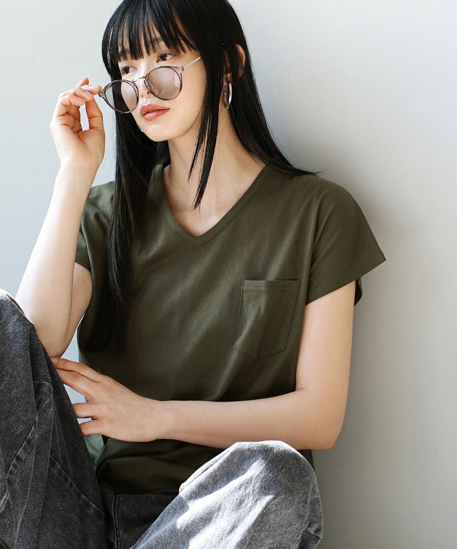 汗しみない Tシャツ［Vネック ポケットTEE］
