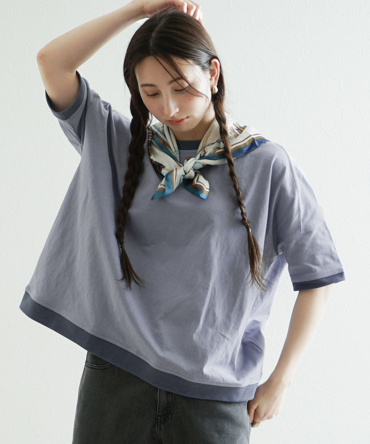微配色リブ ワイドプルオーバー