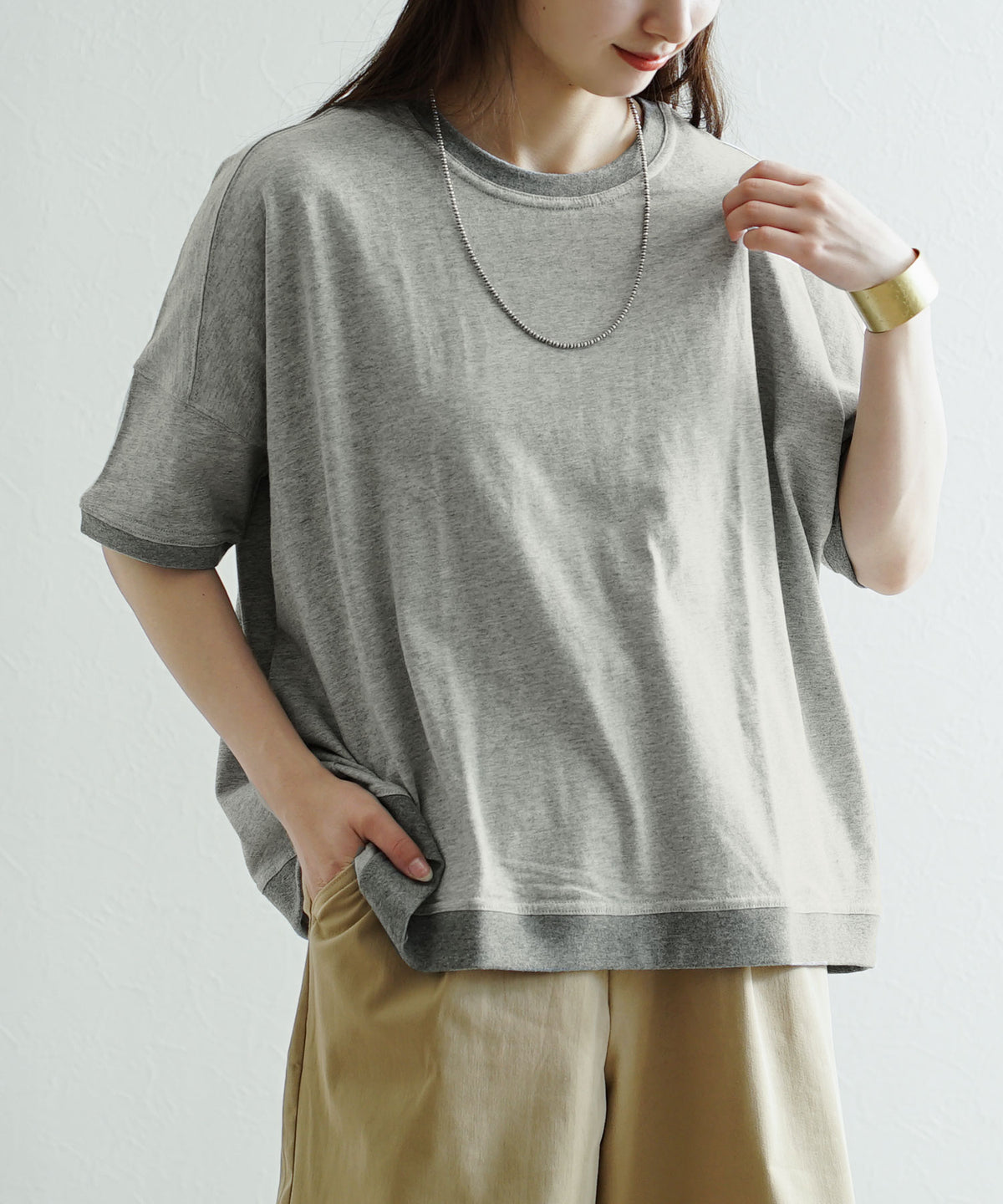 微配色リブ ワイドプルオーバー
