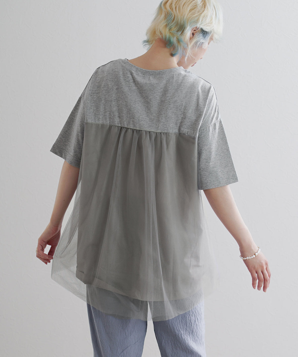チュール切替 ロゴTシャツ