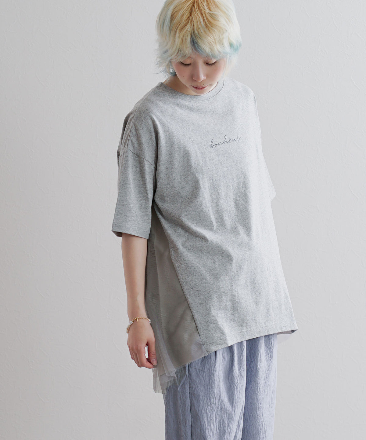チュール切替 ロゴTシャツ