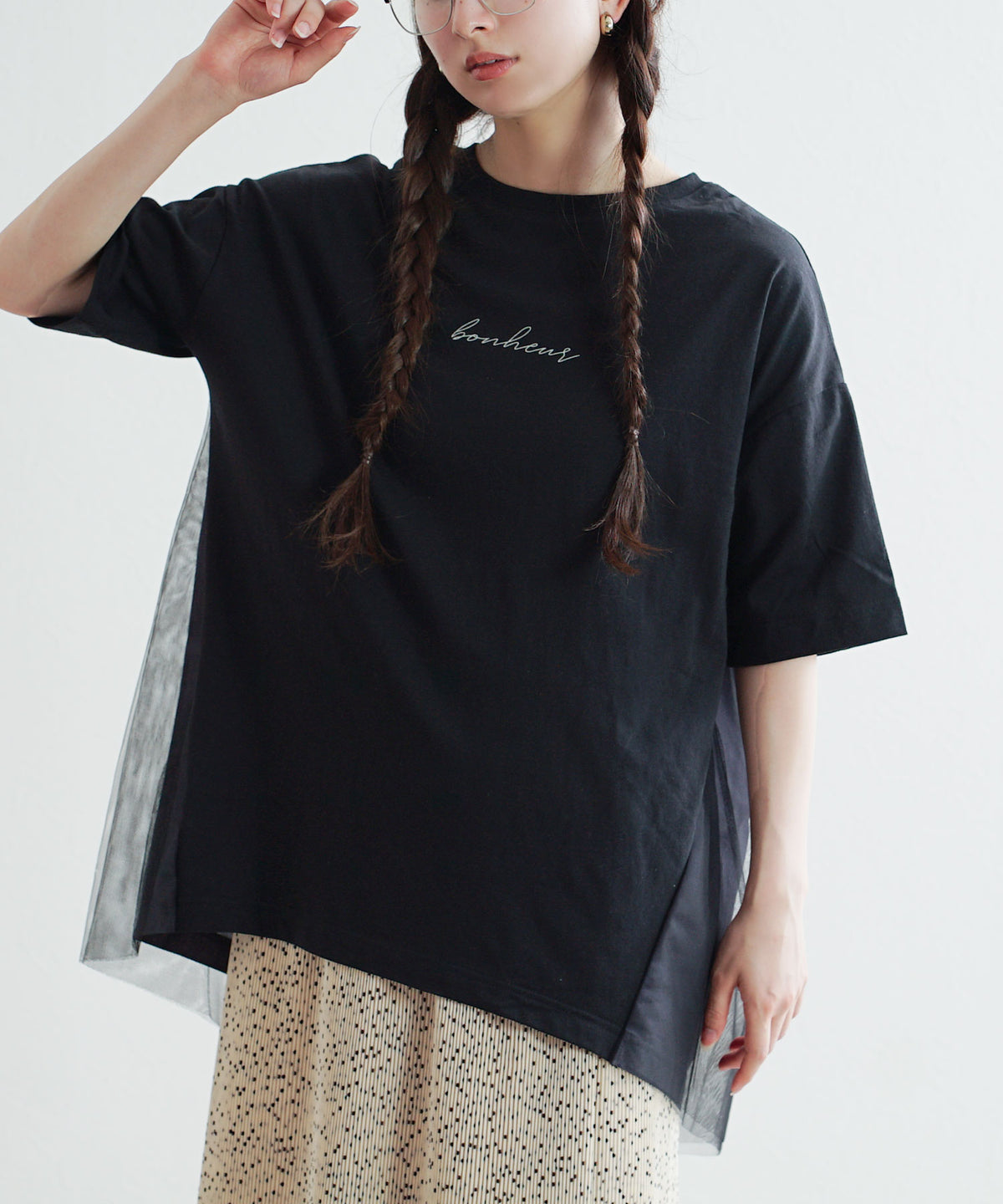 チュール切替 ロゴTシャツ