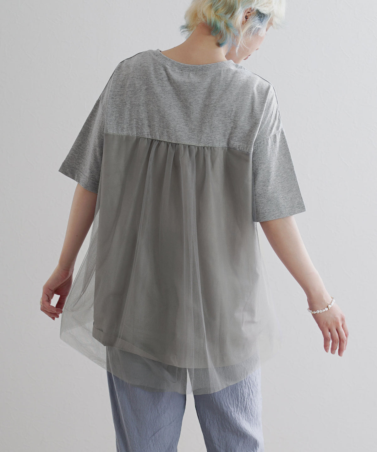 チュール切替 ロゴTシャツ