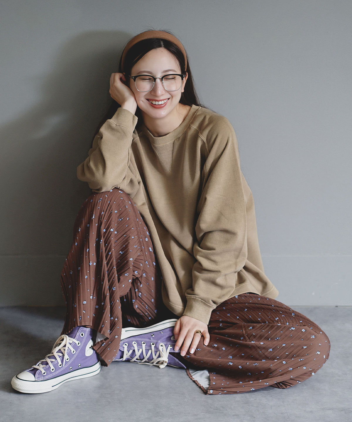 微ピグメント 前後差ヘム サイドスリット裏毛プルオーバー