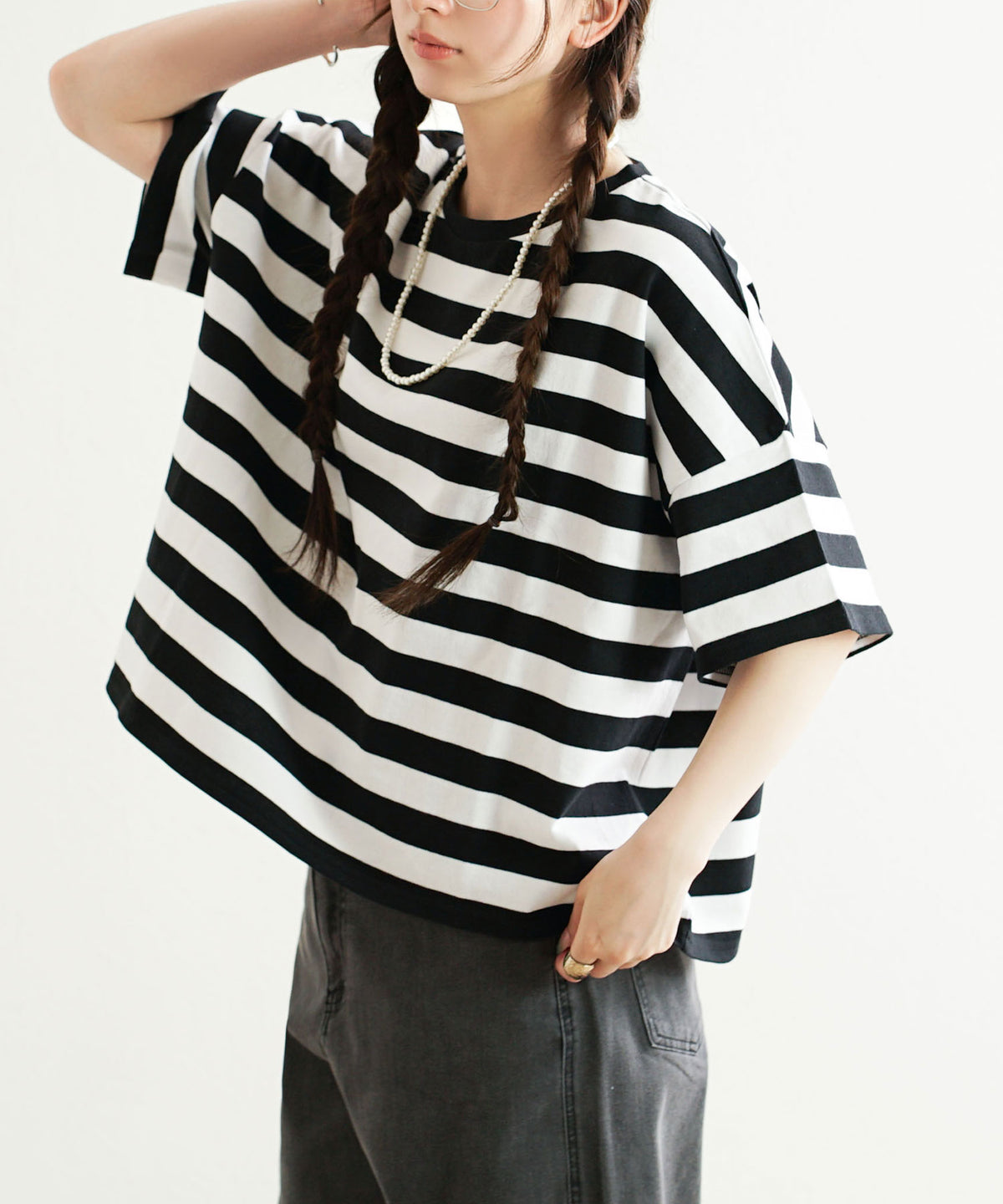 オーバーシルエット ボーダーTシャツ