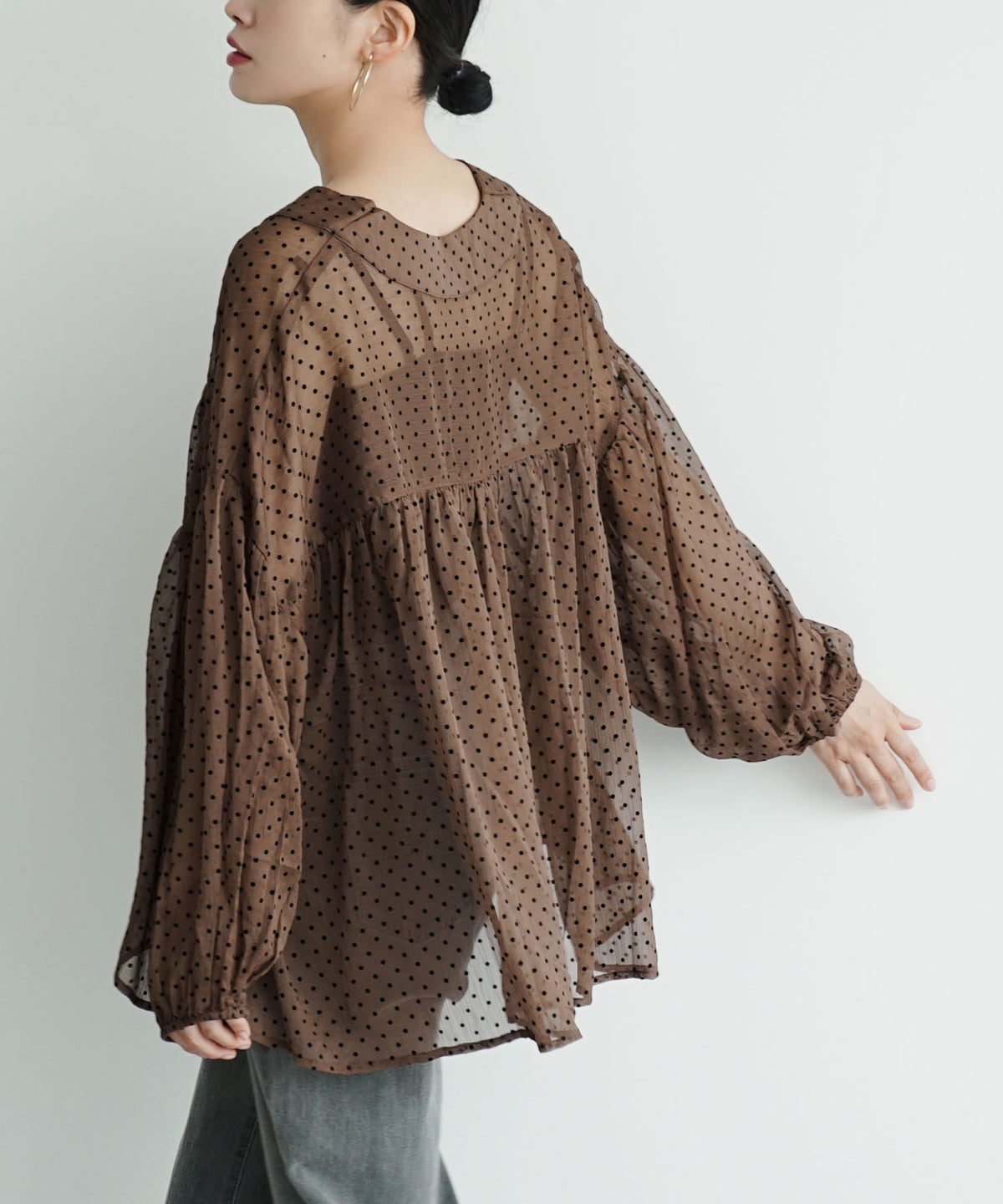 シアーフロッキードット ギャザーブラウス