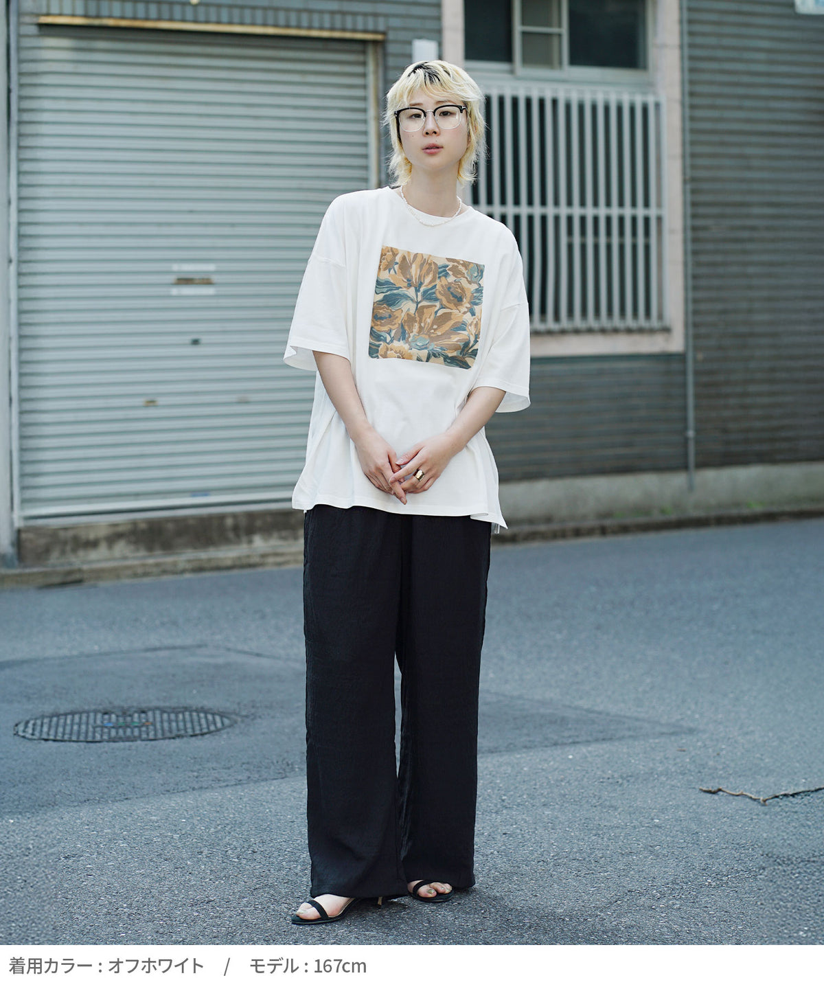 ヴィンテージ風 フラワーアートプリント ビッグTシャツ