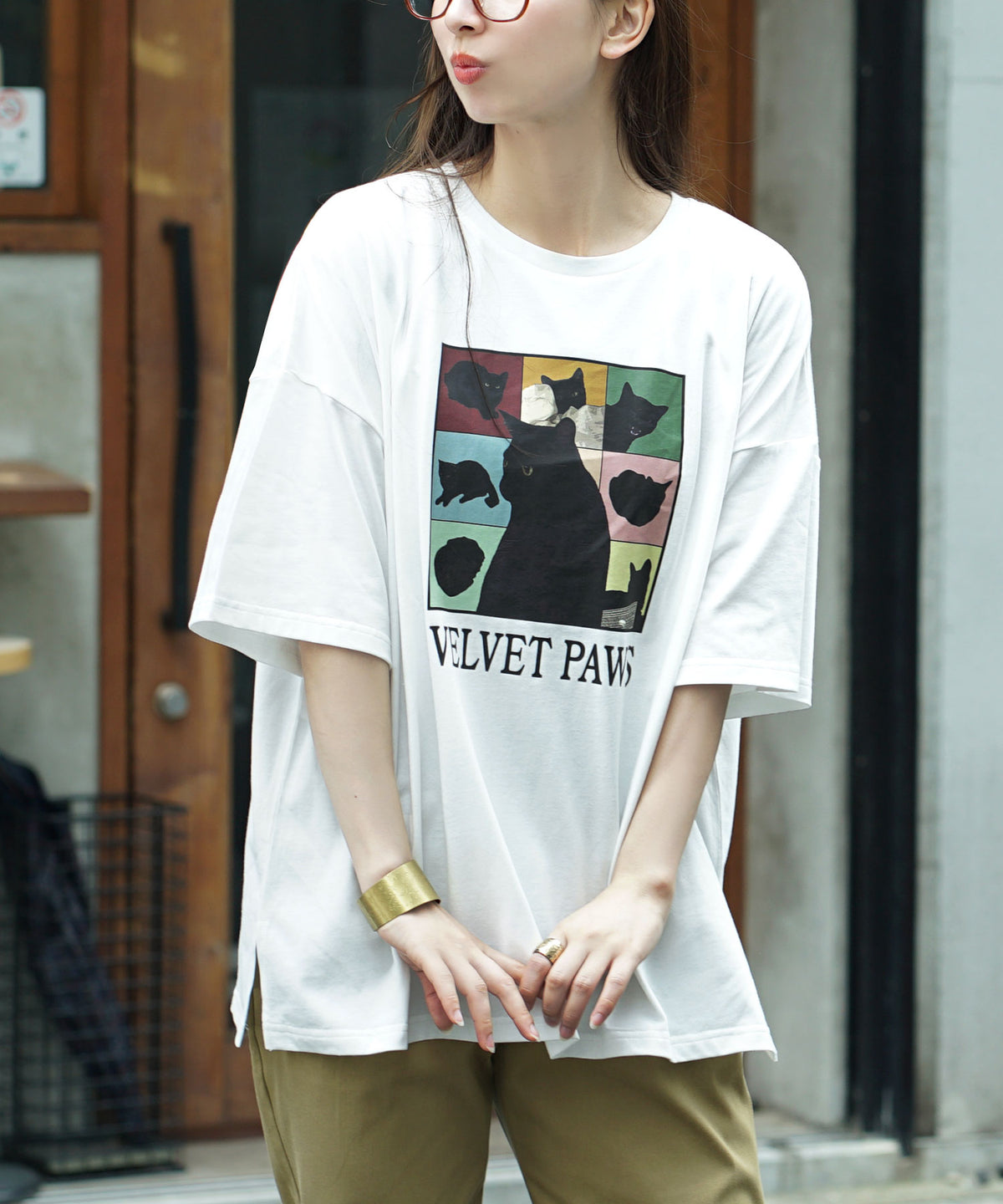 キャットグラフィック ビッグシルエットTシャツ