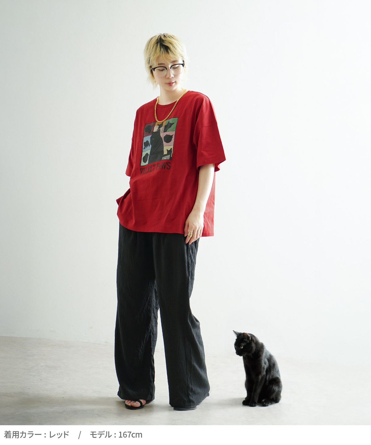 キャットグラフィック ビッグシルエットTシャツ