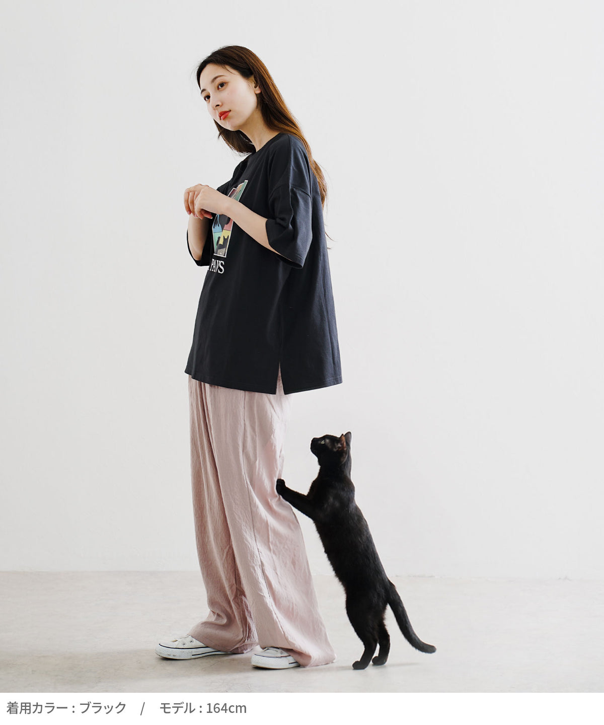 キャットグラフィック ビッグシルエットTシャツ
