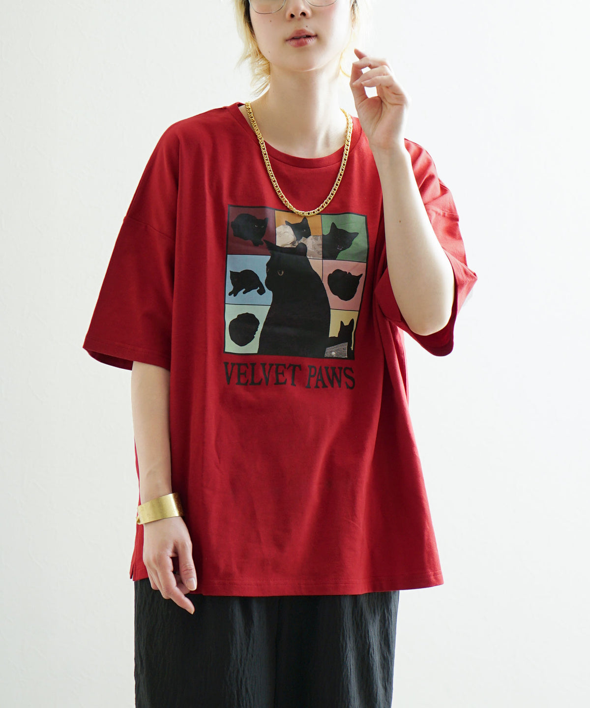 キャットグラフィック ビッグシルエットTシャツ