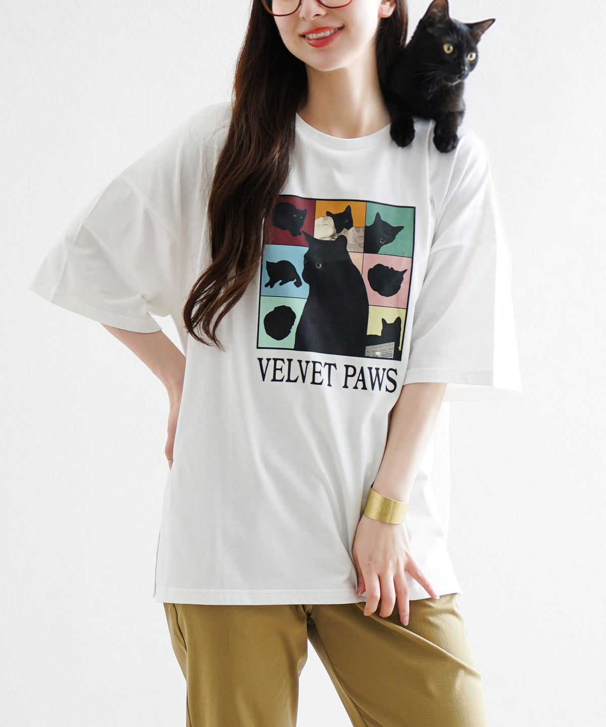 キャットグラフィック ビッグシルエットTシャツ