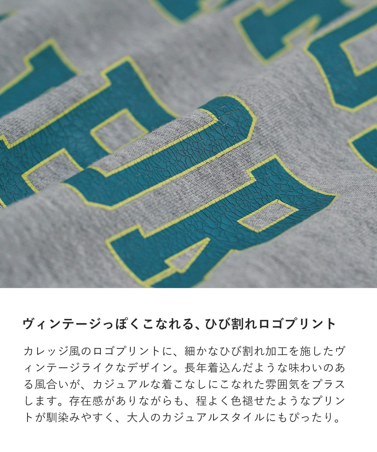 ヴィンテージ風 ひび割れカレッジロゴ ビッグスウェットプルオーバー