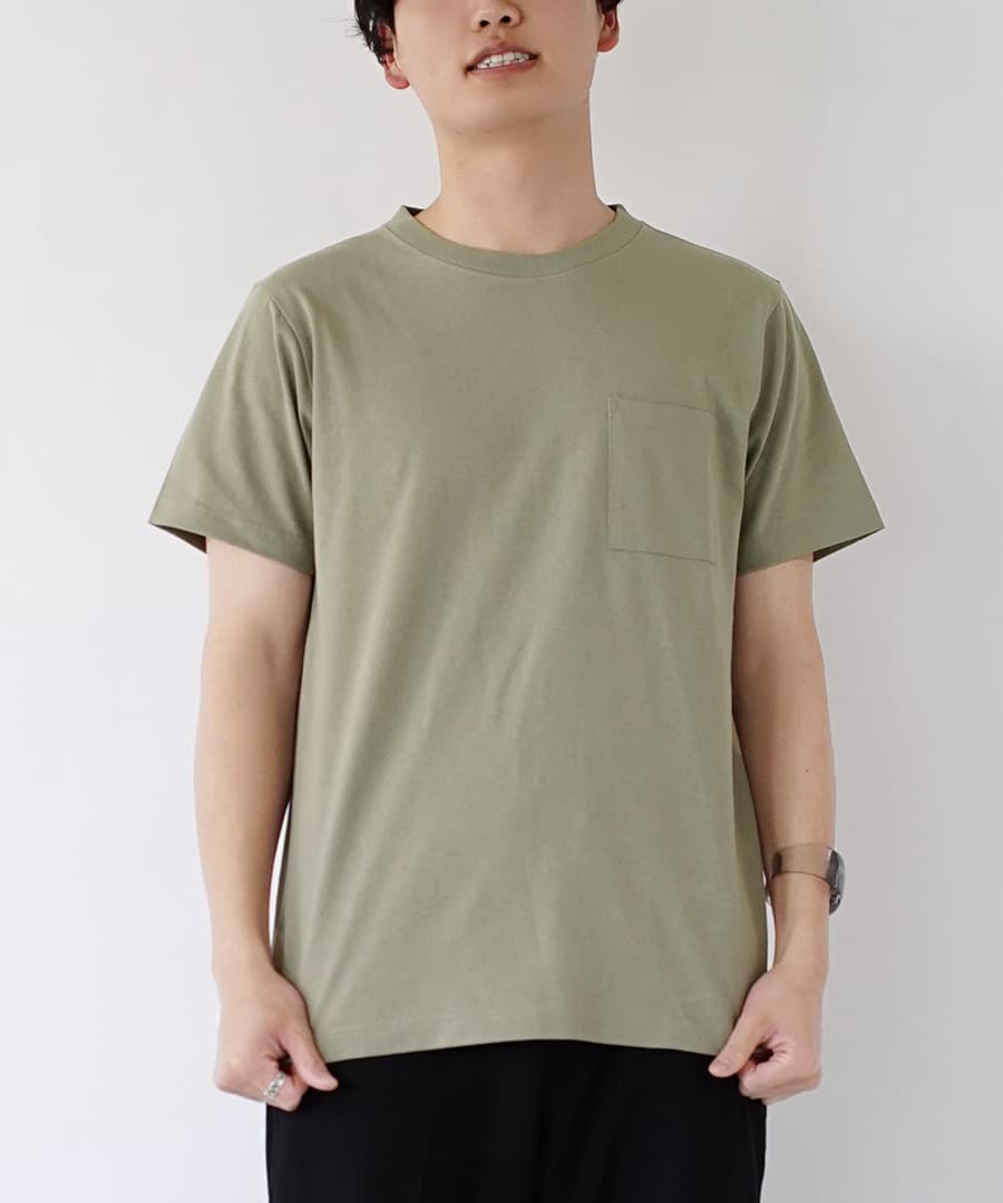 汗しみない クルーネック ポケット Tシャツ［メンズ］