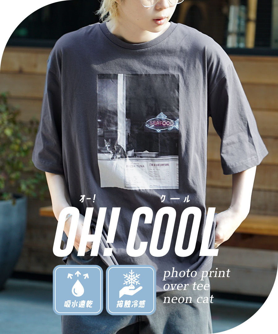 オークール フォトプリントオーバーTEE［ネオンキャット］