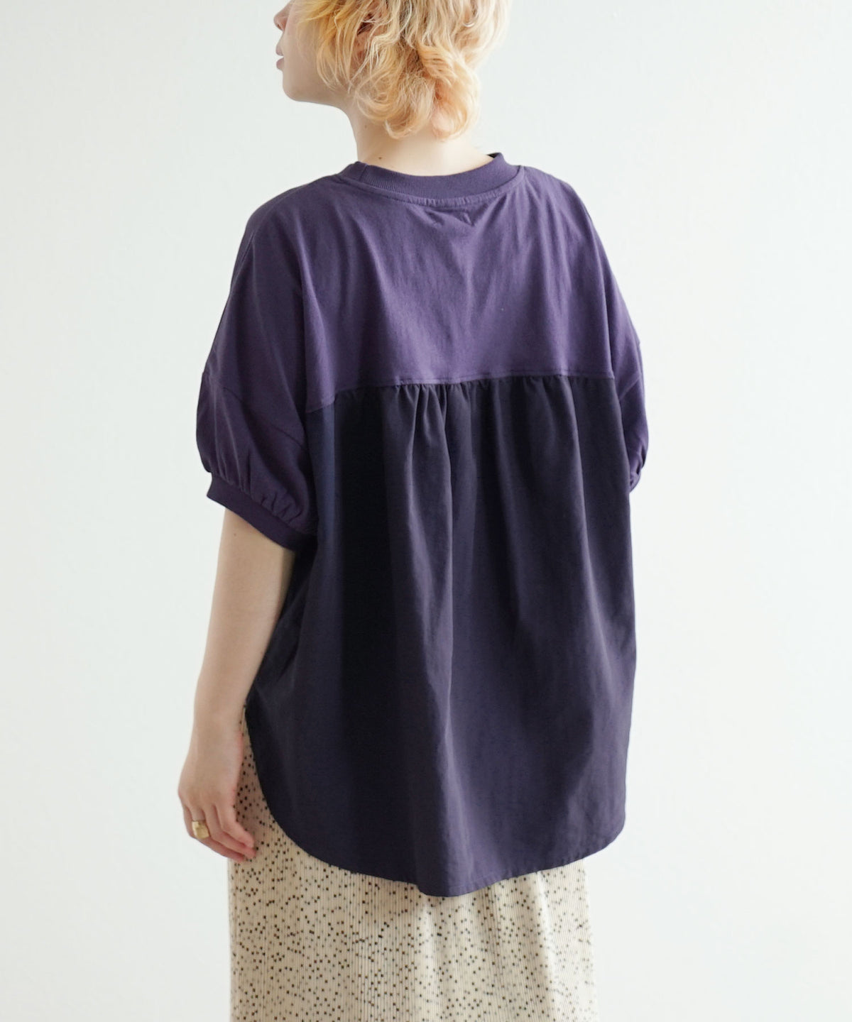 異素材切り替え フラップポケット ドルマンTシャツ