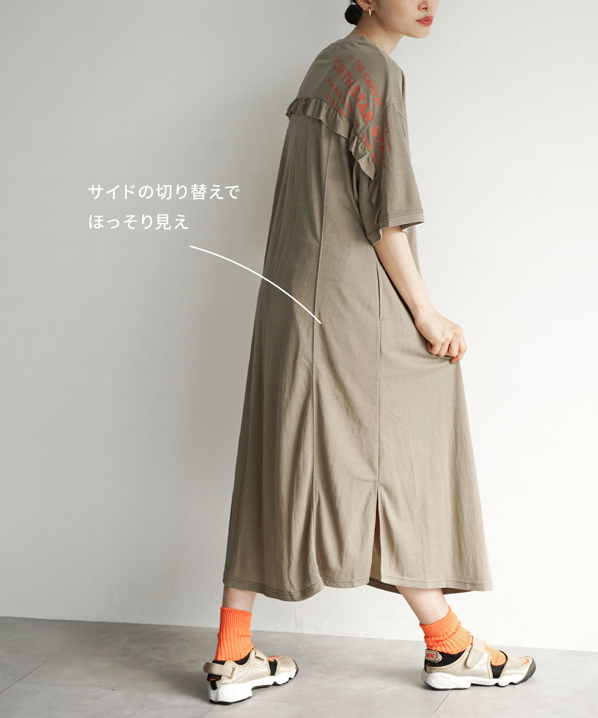 接触冷感カノコ バックフリル ロゴワンピース