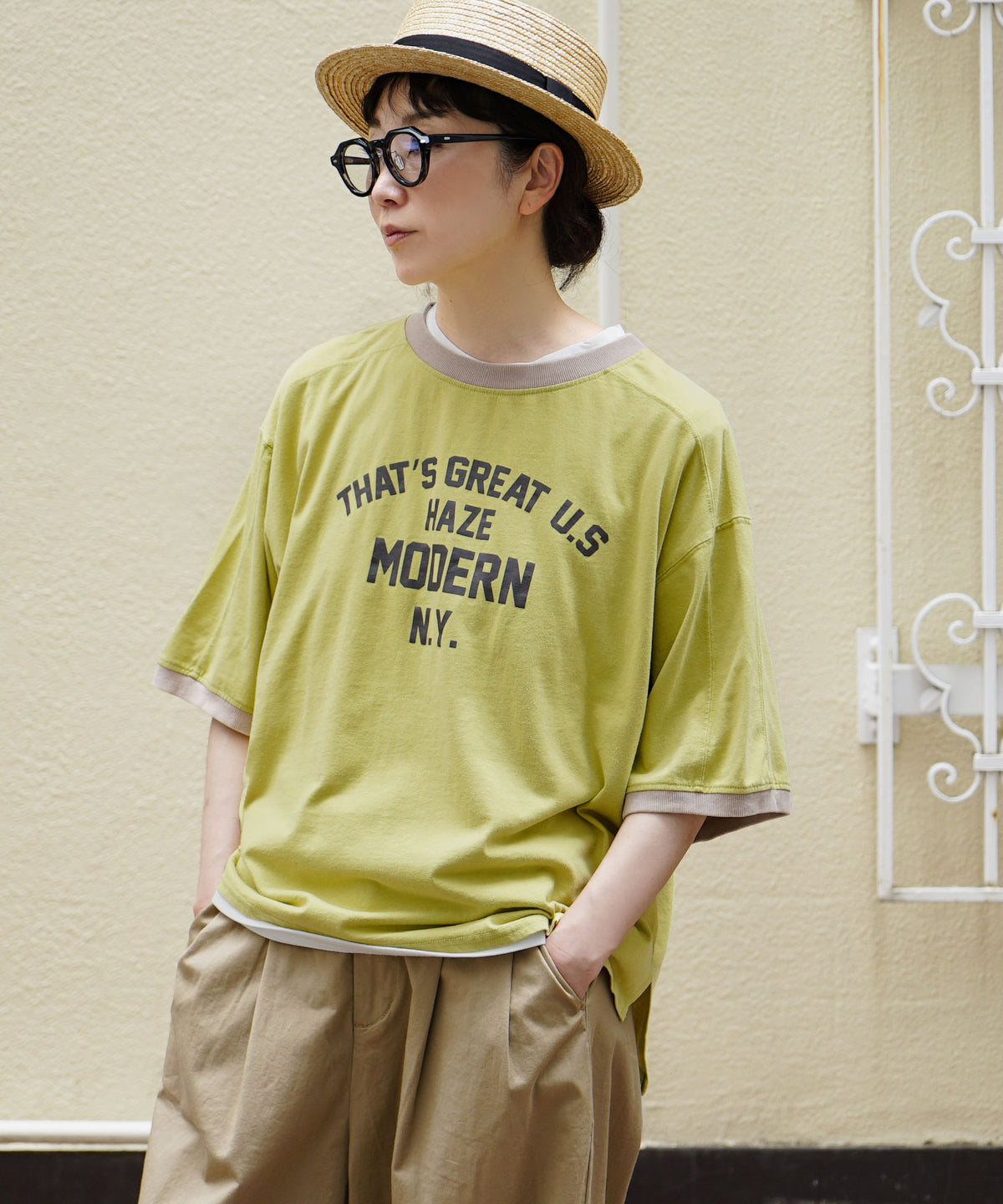ヴィンテージライク 配色リンガーロゴTシャツ