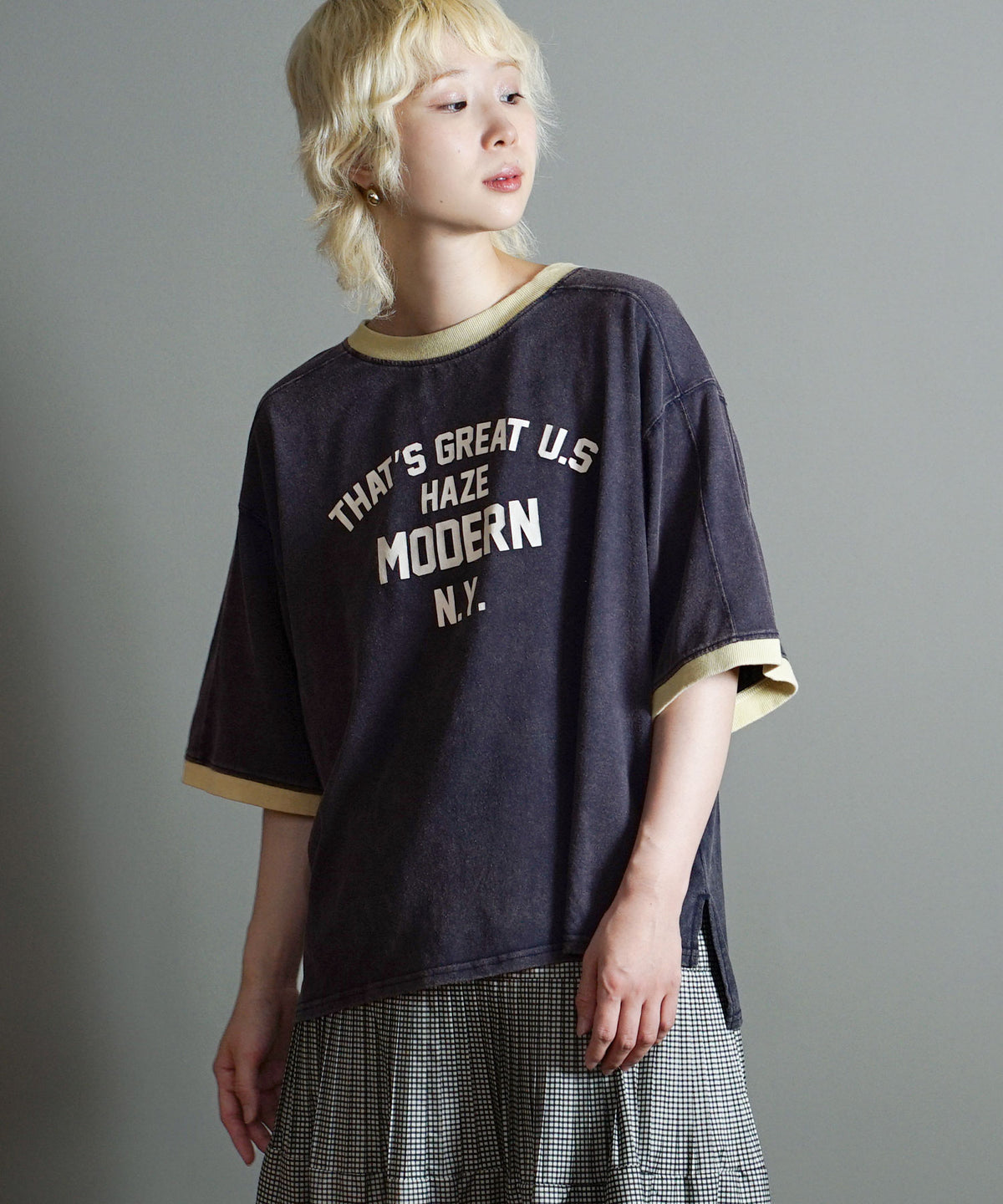 ヴィンテージライク 配色リンガーロゴTシャツ