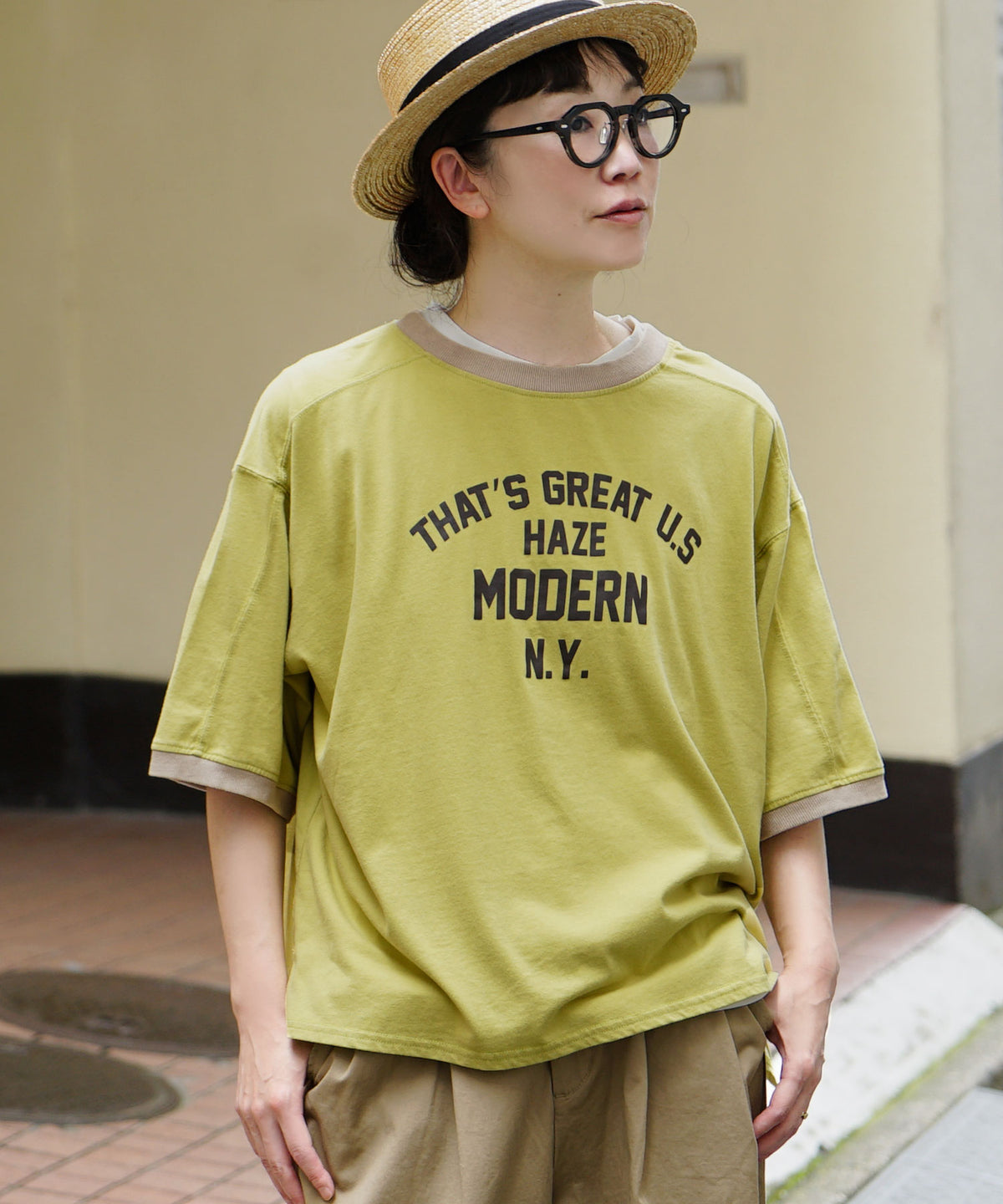 ヴィンテージライク 配色リンガーロゴTシャツ