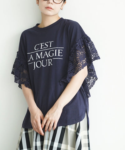 袖クロシェレース ロゴカットソー