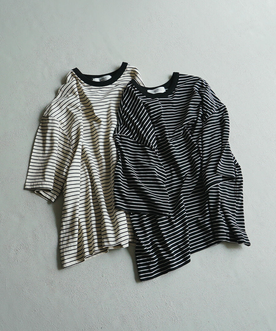 クルーネック ボーダーワイドTシャツ