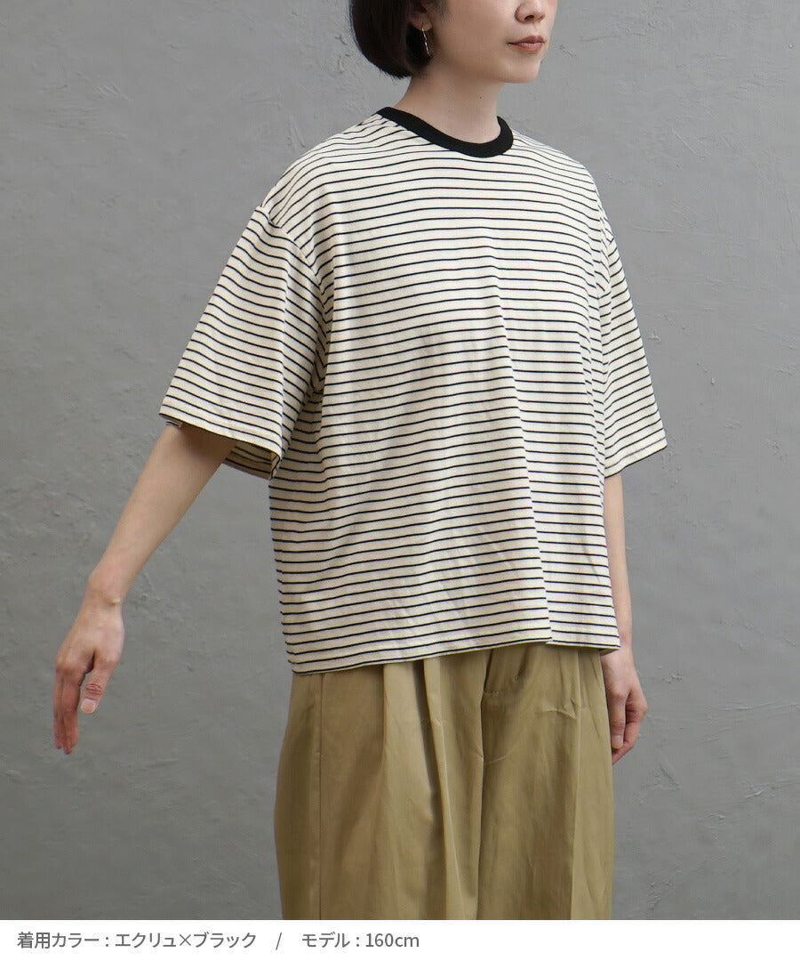 クルーネック ボーダーワイドTシャツ