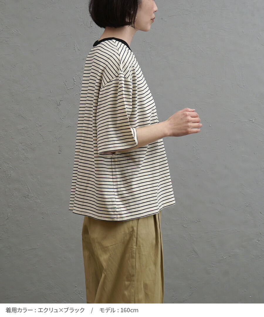 クルーネック ボーダーワイドTシャツ