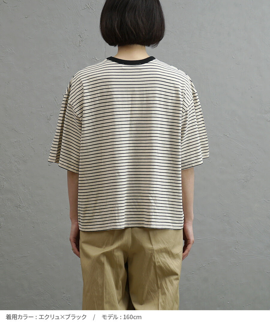 クルーネック ボーダーワイドTシャツ
