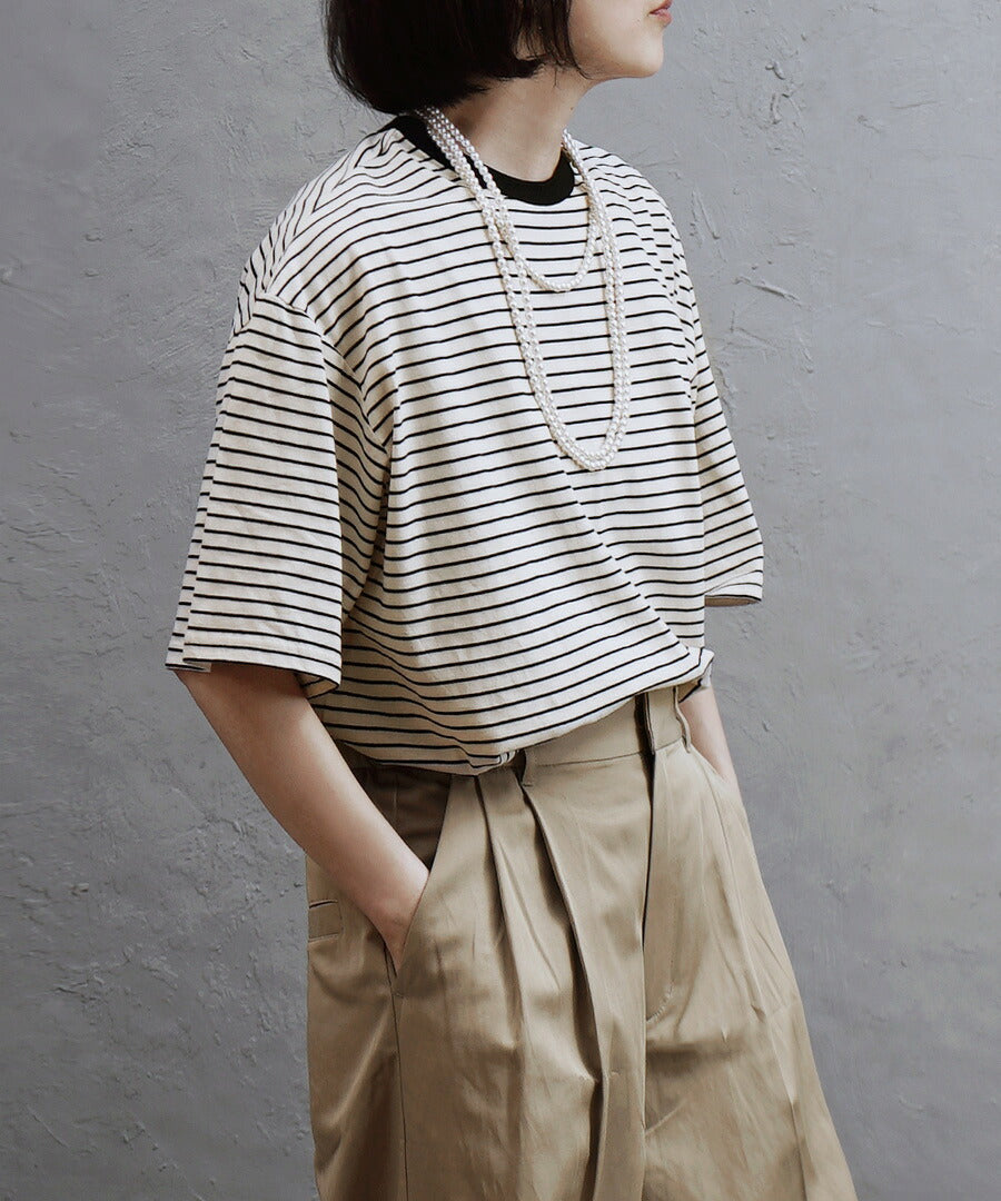 クルーネック ボーダーワイドTシャツ