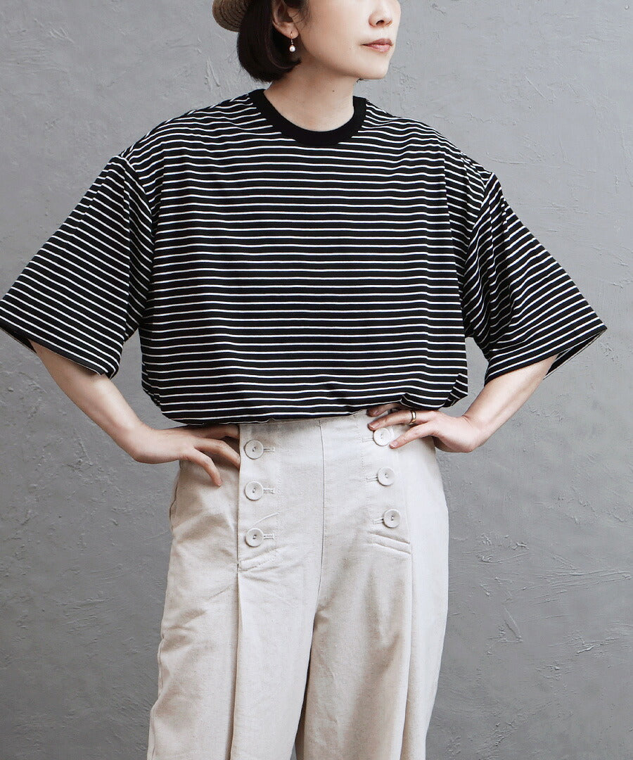 クルーネック ボーダーワイドTシャツ