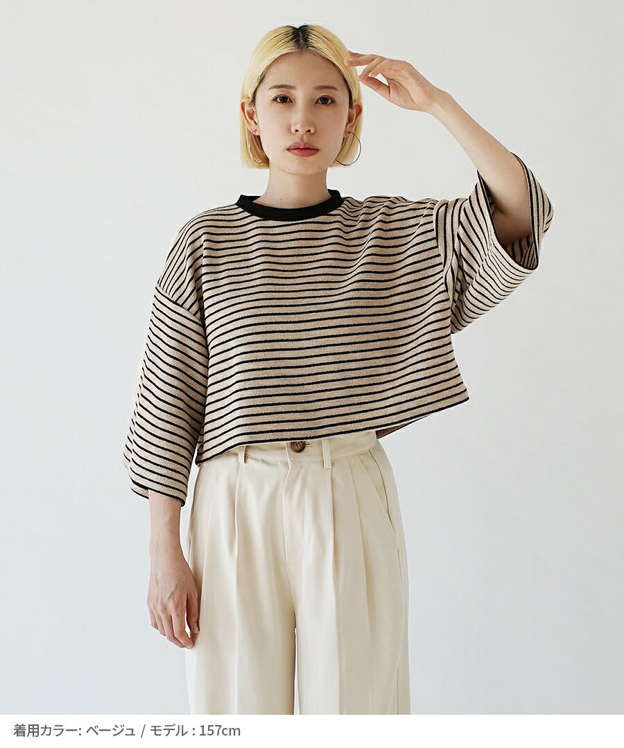 パイルボーダー クロップドTEE