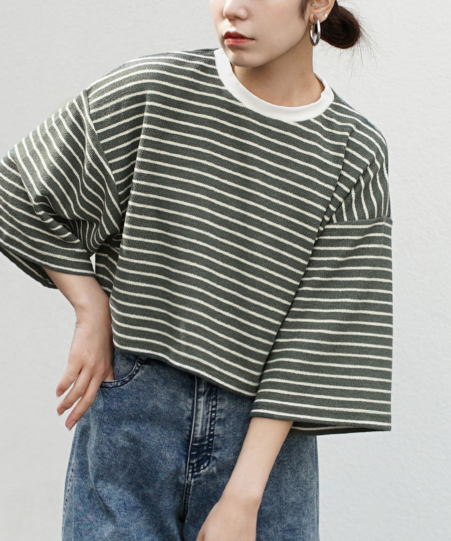 パイルボーダー クロップドTEE