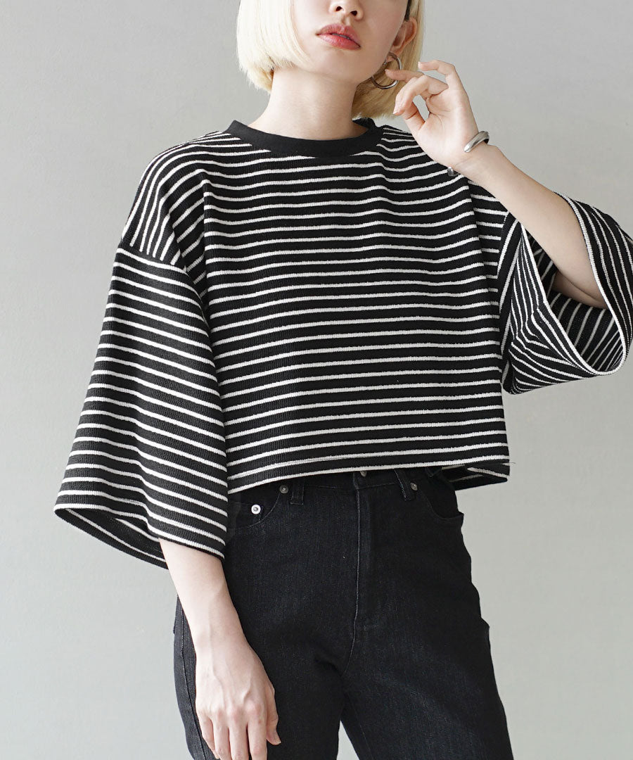 パイルボーダー クロップドTEE