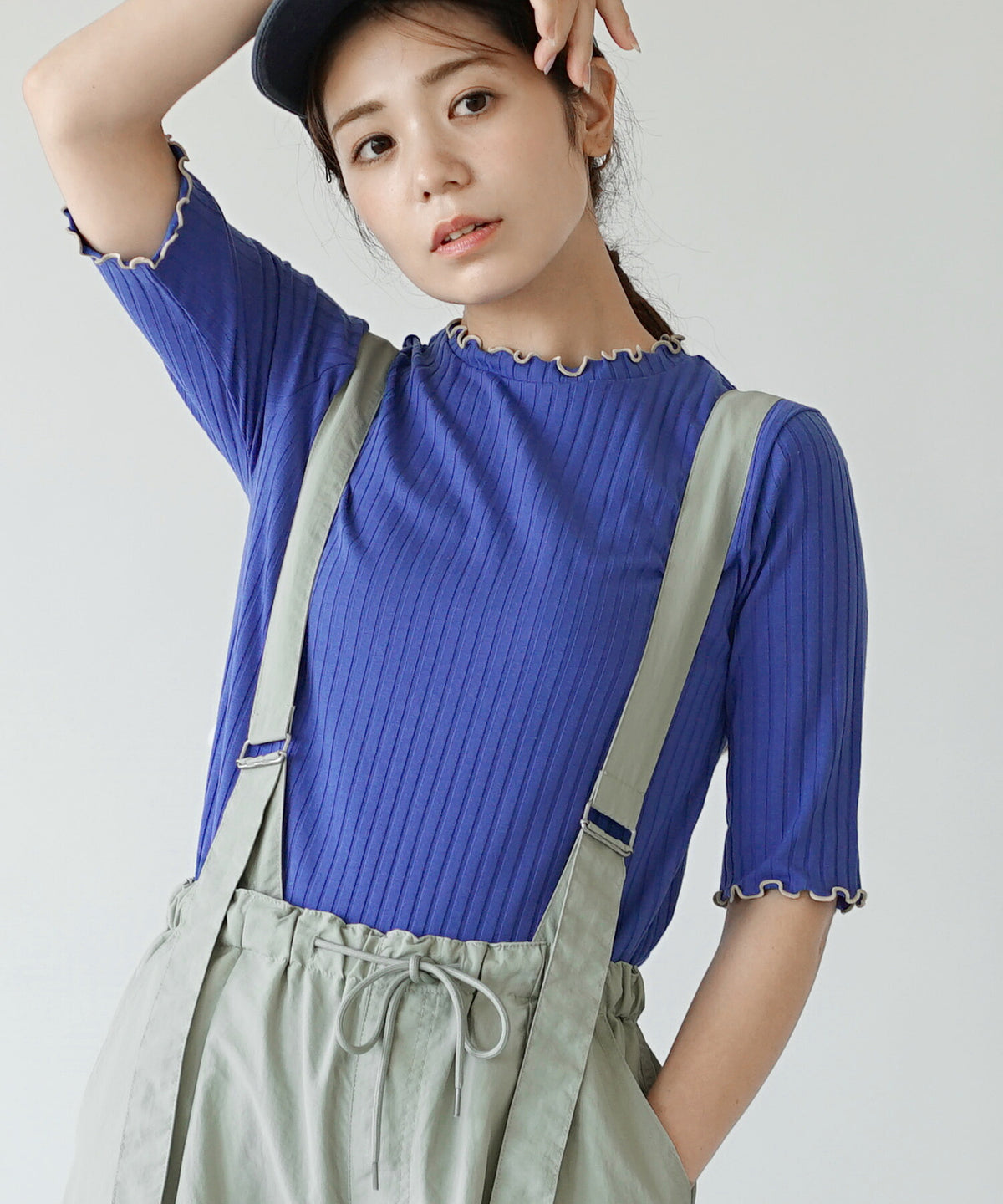 ハーフスリーブ リブカットソー