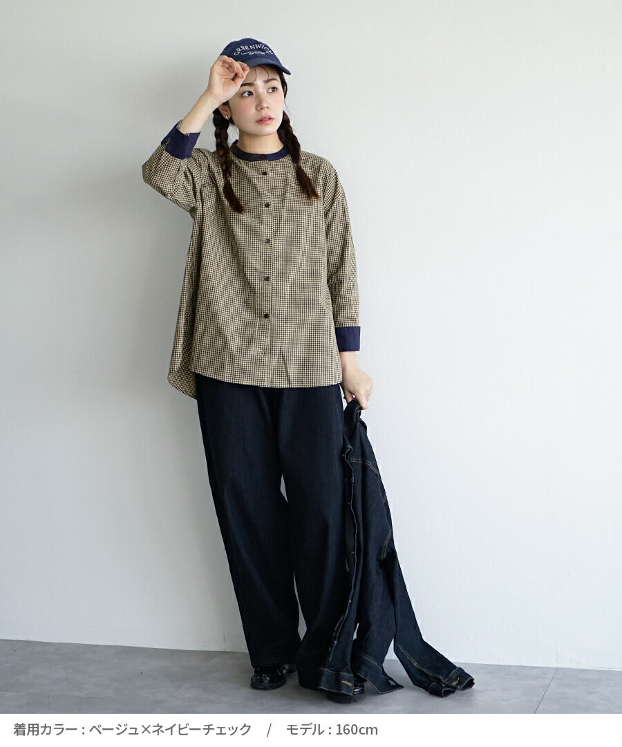 綿 タイプライター クレリックシャツ