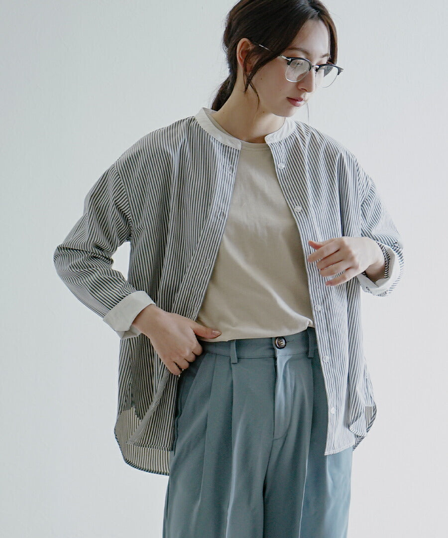 綿 タイプライター クレリックシャツ