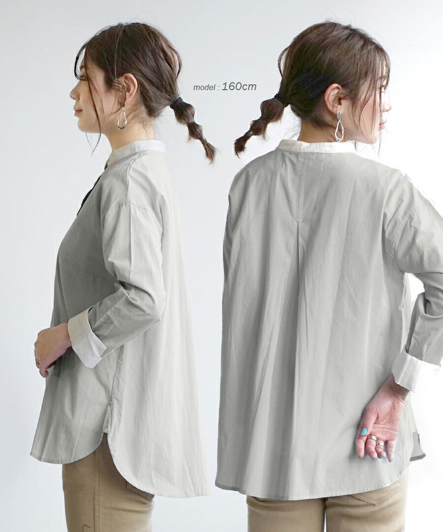 綿 タイプライター クレリックシャツ