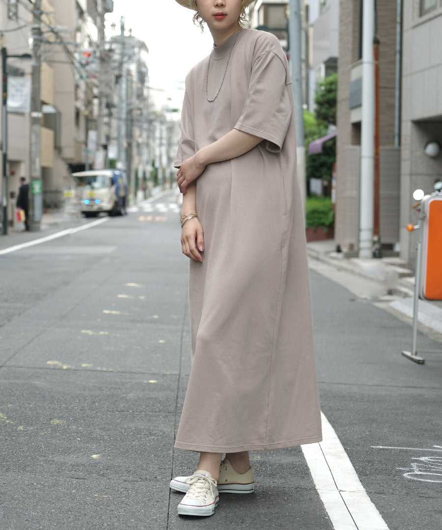 こなれリラックス 半袖ハイネックワンピース