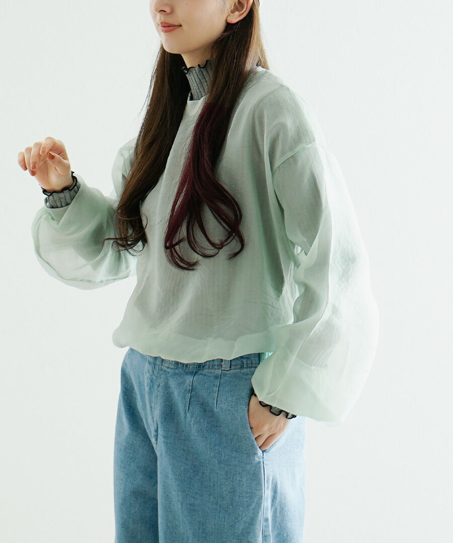 シアー×リブ ロングスリーブプルオーバー